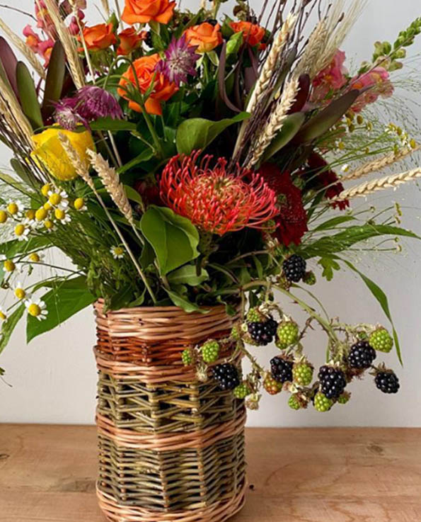 Floral Arrangement in a Willow Vase